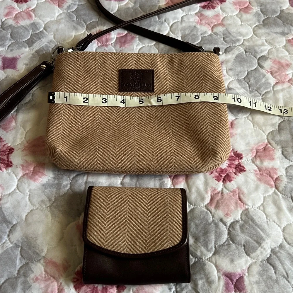 British Bag Company Tan and Brown Purse and Wallet Set Herringbone Wool NWOT